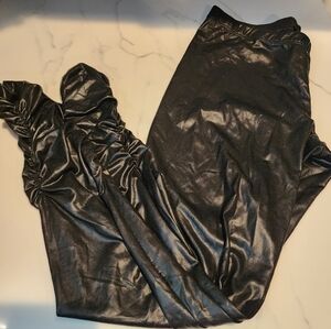 bebe Shiny Black Leggings With Ankle Ruching